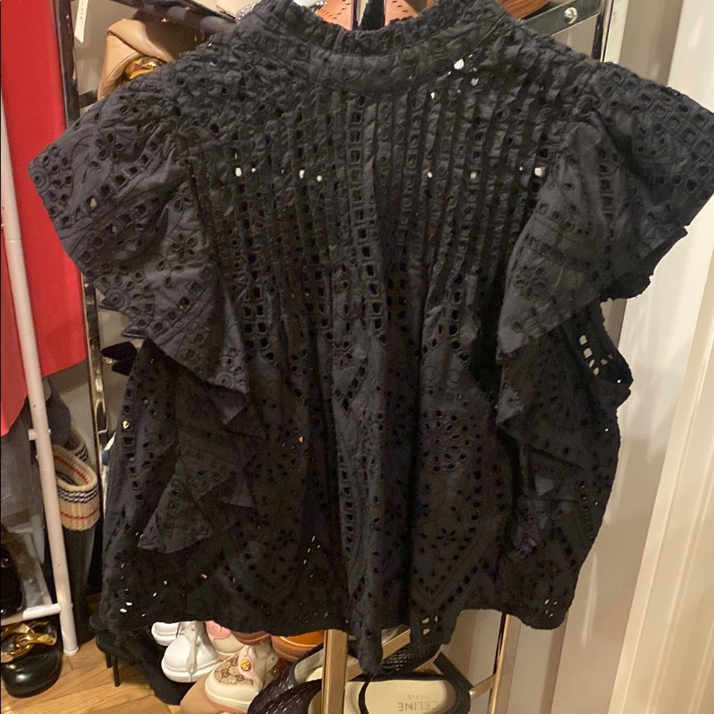 Ganni Black Ruffled Bib Collar Blouse